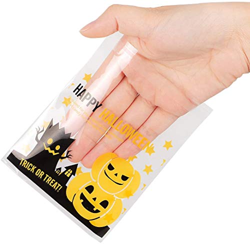 VIPITH Halloween Cellophane Bags, 100 Pcs Resealable Pumpkin Demon tree Cellophane Treat Bags with Adhesive Closure for Bakery, Cookie, Candies, Dessert Poly Bags, 3.9 * 3.9 Inch