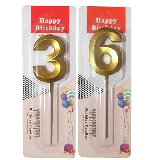 Image of ToyUniverse Number 36 Metallic Gold Candle for Thirty Sixth Birthday, Anniversary, Surprise Party Cake Decoration (Pack of 2)
