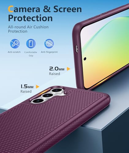 Image of FNTCASE for Samsung Galaxy S24 Case: Dual Layer Heavy Duty Cell Phone Protective Cover Shockproof Rugged with Non-Slip Textured - Military Drop Protection Bumper Tough - 2024, 6.2inch Burgundy