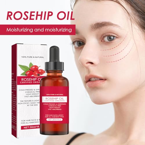 Rosa mosqueta - Aceite Facial orgánico Rosa mosqueta prensado en frío,Aceite Esencial Facial 30 ml, Masaje Corporal hidratante para Cicatrices, estrías, Cabello, uñas - imagen 4