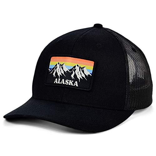 Local Crowns Alaska Views State Patch Cap, Curved Adjustable Trucker Style Snapback Hat for Men and Women – Black