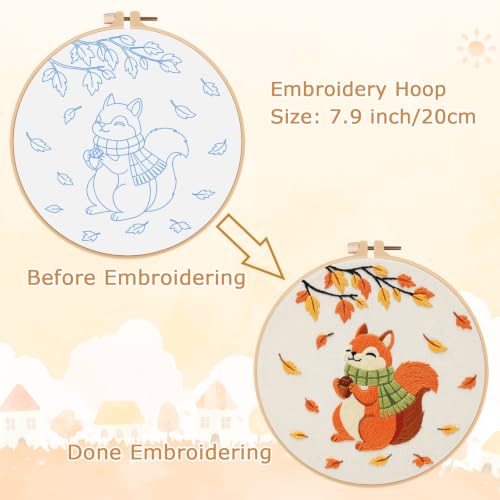 Image of Louise Maelys Autumn Squirrel Embroidery Kit for Beginners Adults