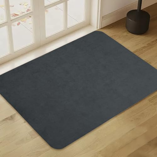 Felpudo interior ultrafino, 60 x 90 cm, felpudo para interiores, antideslizante, absorbente y repelente de suciedad, alfombra lavable para la puerta delantera, alfombrilla interior plana (gris oscuro)