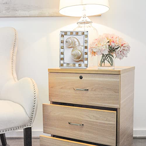 Giftme 5 Picture Frame 5X7 Brown Mother Of Pearl 5 By 7 Photo Frame Silver Plate Mosaic Glass Picture Frame (Brown+White,1Pc) #TOP4