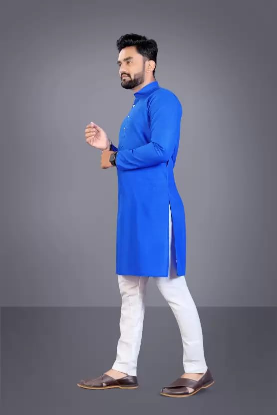 Image of weltpocket Men's Cotton Blend Solid Straight Kurta Pyjama