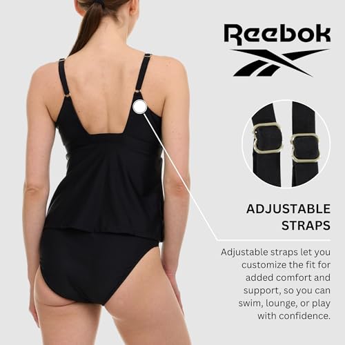 Reebok Tankini Swimsuits for Women 2025, Two Piece Swim Tank Top and Bottom Set, Athletic Womens Tankini Bathing Suits3