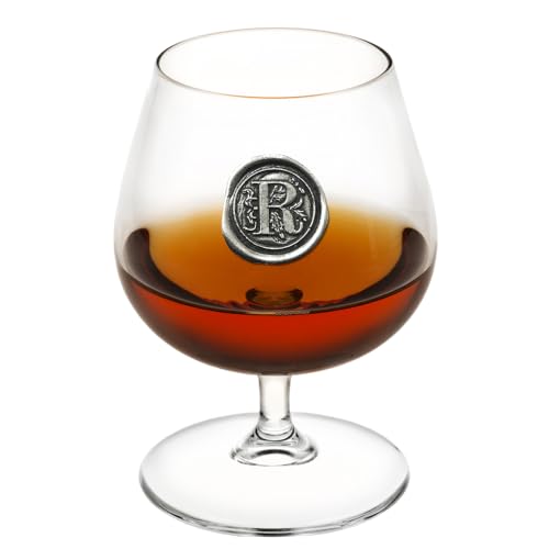 English Pewter Company 14.5oz Brandy Cognac Snifter Glass With Monogram Initial - Personalized Gift With Your Choice of Initial (R) [MON218]