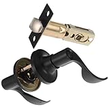 CALLARON Matte Black Wave Style Door Handle Lock with Key, Three Rod Quiet Lock for Bedroom Bathroom Interior