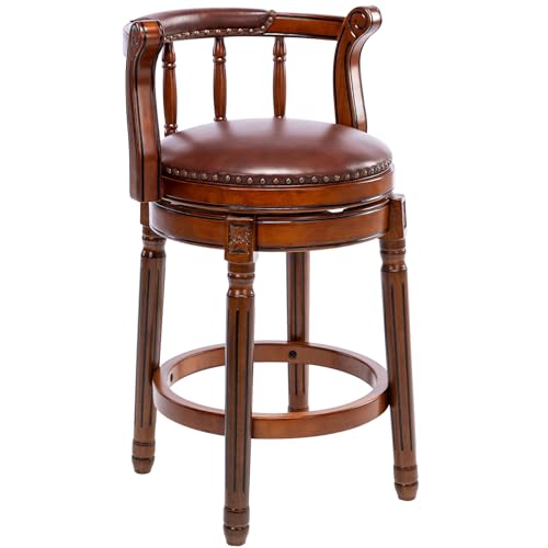 AULIFE Barhocker aus Leder mit Rindsleder, Sitzhöhe 66 cm, Drehstuhl für Zuhause, Küche, Theke, Mordener Stuhl, Esszimmer, Restaurant, Arbeitszimmer und Kneipe, 1 Stück