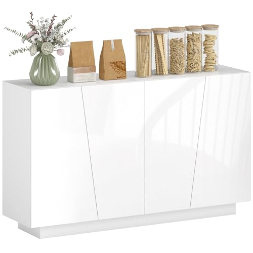 HOMCOM Buffet à Haute Brillance, Meuble de Rangement avec Placard Double Porte géométrique et étagère réglable, Style Moderne, Buffet Salle à Manger, Cuisine et...