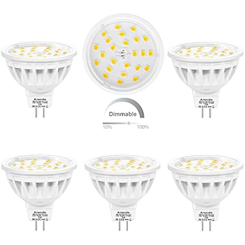 Aiwode Dimmable MR16 LED Light Bulbs,5W Equivalent 50W Halogen Bulbs,DC12V,Warm White 2700K,RA85 600LM,GU5.3 LED Bulb Replacement for Recessed Track Lighting,120 Degree Flood Beam,Pack of 6. Cover