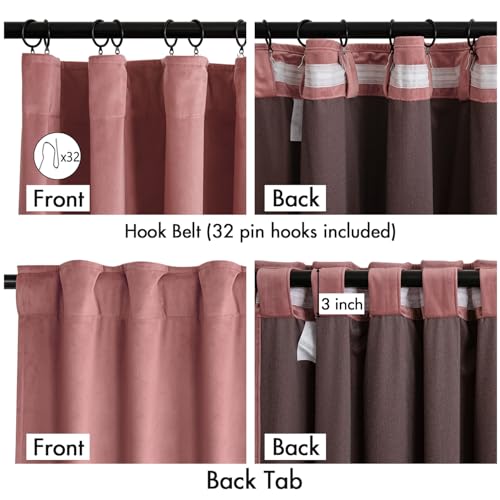 Image of MIULEE Velvet Curtains 50W x 84L 2 Panels Dusty Rose Blackout Curtains | Luxury velvet fabric, pinch pleat design, back tab hooks, thermal insulated, blackout light blocking, for living room bedroom