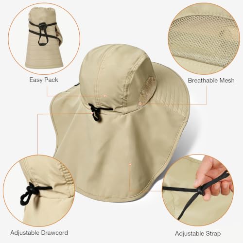Image of Solaris Sun Hat with Neck Flap, UPF 50 Sun Protection Lightweight Sun Cap for Men Women, Wide Brim Hat for Fishing Hiking