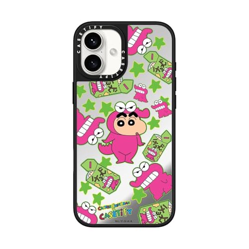 CASETiFY �~���[ iPhone 16 Plus �P�[�X [����(�X�}�z�J�o�[) / MagSafe�Ή�/�w��h�~/Crayon Shin-chan Co-Lab] - �V���o�[ (�u���b�N�o���p�[) - Crayon Shinchan Sticke
