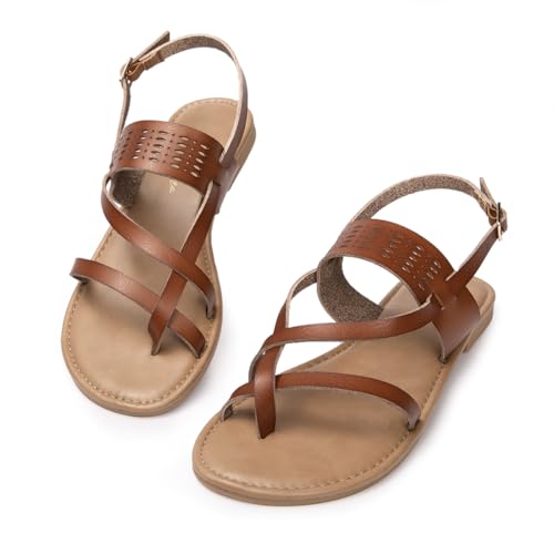 Luffymomo Womens Strappy Flat Sandals Leathe Gladiator Sandals Summer Casual Fisherman Thong