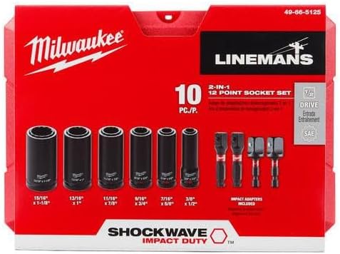 MIlwaukee SHOCKWAVE Impact Duty Lineman's 1/2 in. Drive 2-in-1 12-Point Socket Set (10-Piece)
