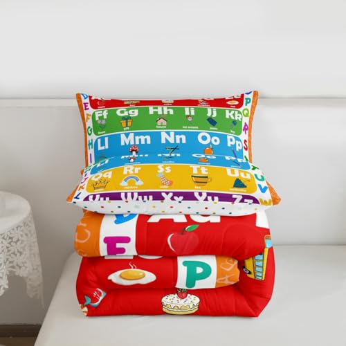 Image of Feelyou ABC Alphabet Comforter Set King Size, Learning Alphabet Bedding Set Kids Toddler Educational Comforter Word Educational Duvet Set Durable Bed Set 3Pcs