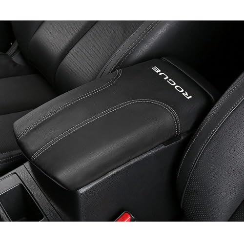 XITER Car Armrest Cover Saver, 1 Pc Center Console Leather Pad Fit for Nissan Rogue 2014-2020, Central Console Armrest Box Protector Interior Accessories (Black Stitches)