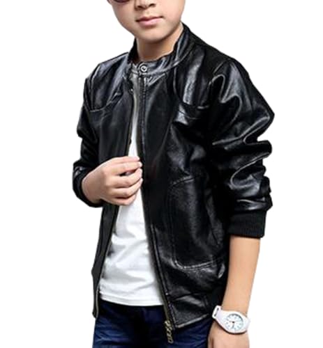 Boys Girls Stand Collar Leather Jackets Outerwear Kids Zipper Motorcycle PU Leather Coats Aged 3-122