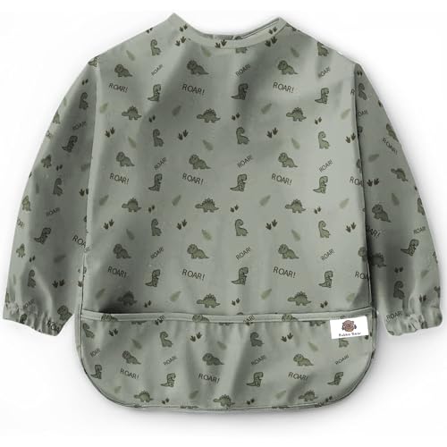 Image of Bubba Bear Baby Bib with Sleeves, Long Sleeve Toddler Feeding Apron Bibs for Eating & Lead Weaning, Mess Proof Full Sleeved