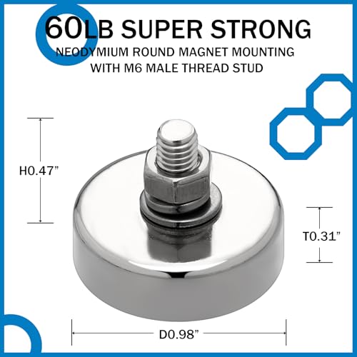 Image of Flutesan 8 Pieces Heavy Duty Round Mounting Magnet with Bolt 0.98in-60lb-M5 Silver with Male Thread Stud Strong Magnet Super Powerful for Lighting Camera Brackets License Plate