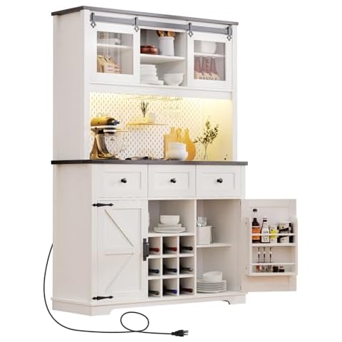 LITVZ Farmhouse Tall Kitchen Pantry Cabinet, 72inch Freestanding Pantry Cabinet, White Sideboard Buffet Cabinet, Coffee Hutch Bar Wine Storage Cabinet with Doors and Shelves for Kitchen, Dining Cover