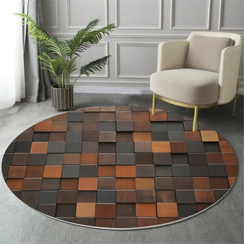 Alfombras redondas de alta calidad con textura efecto madera de 160cm 5