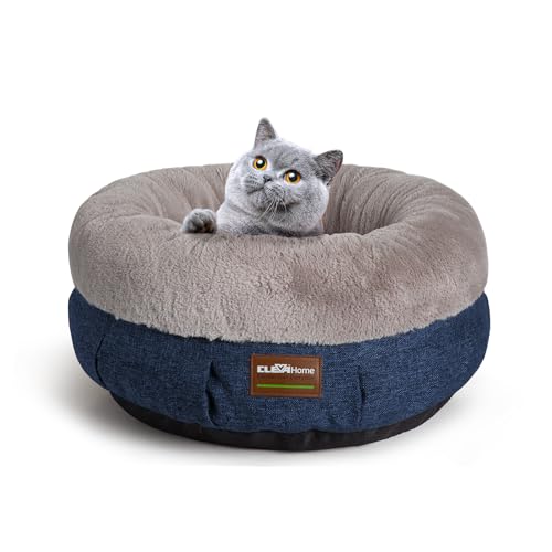 ClevaHome Calming Soft Plush Donut Cat Bed, Fluffy Round Cat Bed for Indoor Cats, Washable Kitten Bed with Plush Faux Fur, Anti-Slip Bottom, Denim Grey by Cleva - Used condition - Image 4