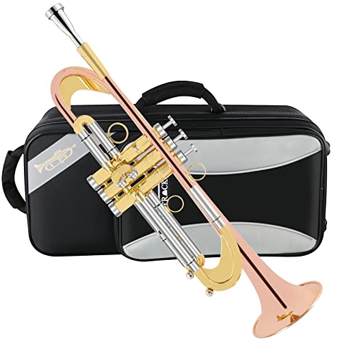 Eastrock Bb Trumpet Standard Trumpet Set With Carrying Case,Gloves, 7C Mouthpiece, Cleaning Kit, Tuning Rod (Cupronickel) #TOP6