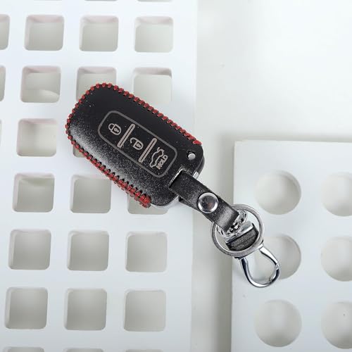 Image of Leather Smart Car Key Cover Case with Key Chain for Old Verna, Old I-20 (Black)