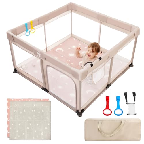 Image of 4 in 1 Baby Playpen with a Mat, 50"x50" Large PlayPen for Babies and Toddlers, Outdoor Baby Play Yard for Baby Activity Center, Sturdy Safety Baby Fence with Breathable Mesh and Anti-Slip Base
