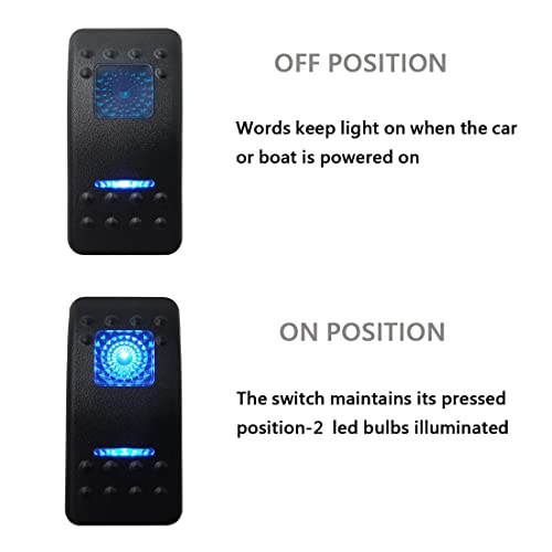 Image of Waterproof 12V UTV Rocker Switch with Jumper Wires Blue Led 5P ON-Off SPST RZR Toggle Switch for Car Marine Boat Van Bus Motorcycle Pickup SUV ATV Side by Side 12V 24V IP66