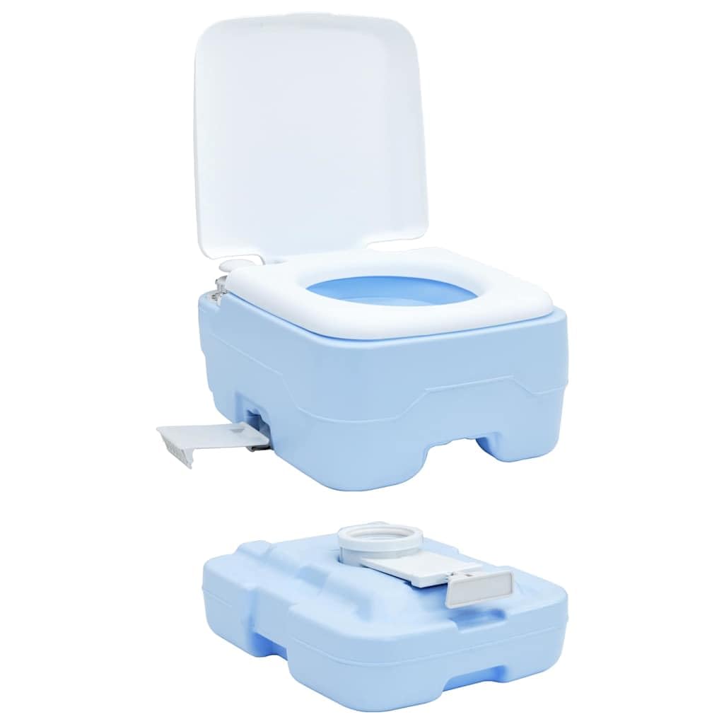 WC da campeggio grigio bianco in polietilene, 41,5 x 36,5 x 37 cm, portatile e compatto, con ugello di risciacquo tipo T, per campeggio, escursionismo, viaggi, mobile e inodore