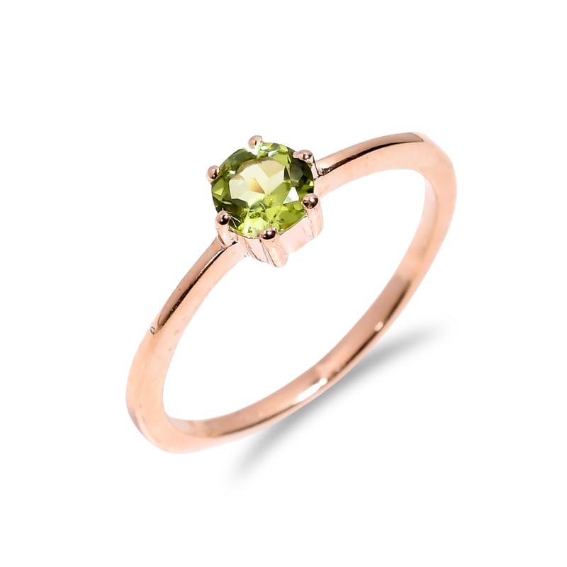 Bague en péridot naturel et argent 925 classique coupe ronde fait main R-050-24