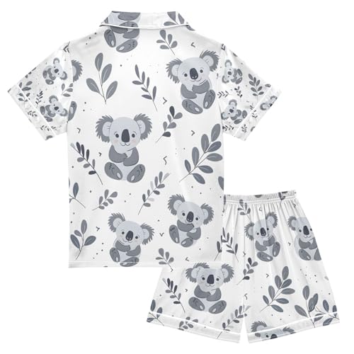 senya Cute Koala Leaves Satin Summer Pajama Sets Silk Short Sleeve Button Down Sleepwear2