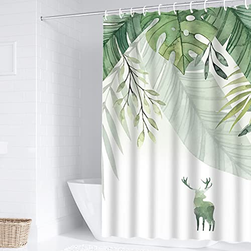 Huanmin Rideau Douche, Rideau de Douche Feuilles Vert Plante , Rideaux de Douche Polyester Lavable en Machine , Rideau Baignoire pour Salle de Bains pour Baignoire ou la Salle de Bain Cover