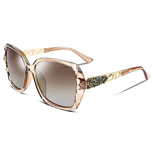 FEISEDY Lunette de Soleil Femme Polarisées Protection UV400 Surdimensionnées Lunettes Classique Grand Cadre Lunettes de Soleil Femmes B2289