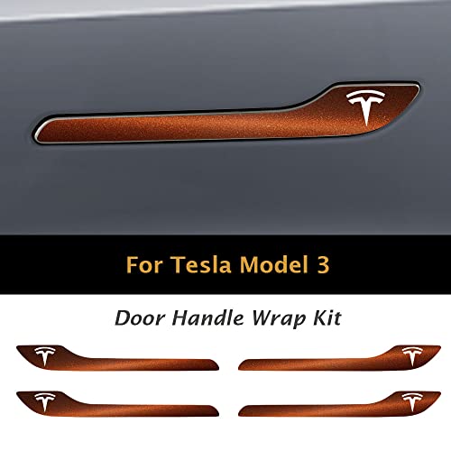 Image of IPG Compatible for Model 3 / Model Y /Juniper Door Handle Decal Sticker Wrap Kit (Set of 4) with Tesla Logo Personalize Your Tesla (Bronze)