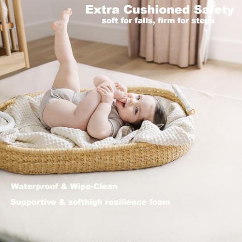 Padded Baby Play Mat - Thick Play Mat for Baby - Super Soft Non Toxic Vegan Leather Mat for Baby Girls and Boys Play on Floor - 50 x 50 Playpen Mat -Wipeable Tumbling Crawling Mat for Baby