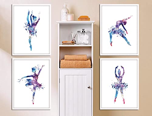 Image of Watercolor Ballet Prints Ballerina Dancers Wall Art Woman Dancing Decor Girls Room Women Bedroom Decor Colorful Poster Classroom Decoration Elegant Gift for Girls (8x10 inch，Set of 4，Unframed)