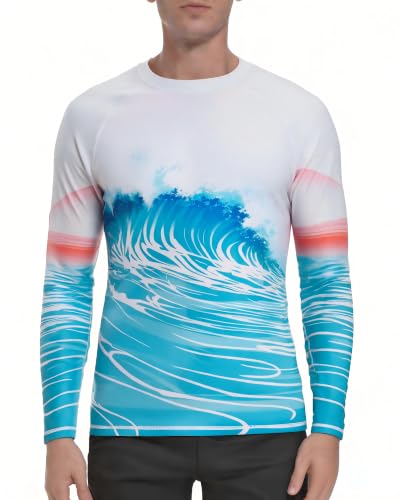 VAYAGER Hauts de Bain pour Homme Anti UV UPF 50+ Rashguard à Manches Longues à Séchage Rapide, Protection UV