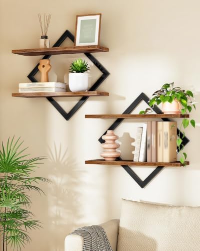 CHOEZON Floating Shelves, Set of 2 Wall Shelves, 2-Tier Hanging S...