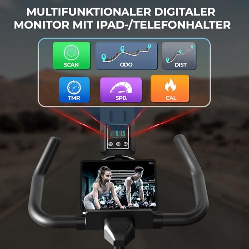 Ergometer Heimtrainer Fahrrad, TH-X3 Fitnessbikes mit Magnetischem Widerstand, Indoor Kardio Training, LCD Monitor mit IPad-Halterung Hometrainer 150 kg Belastbar – Bild 5