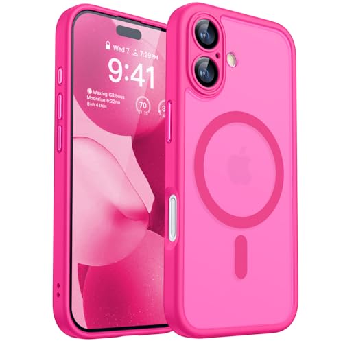 CANSHN Cover Magnetica per iPhone 17(6,3 Pollici), Compatibile con MagSafe, [Protezione Completa Della Fotocamera], Custodia Traslucida Opaca Protettiva Sottile Antiurto,Rosa Calda