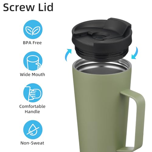 Image of Konokyo 22 oz Insulated Tumbler with Handle & Straw, Stainless Steel Mug
