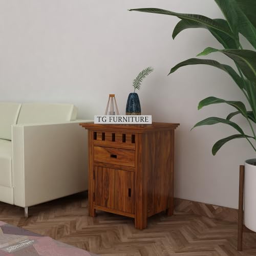 TG Furniture Sheesham Wood Armania Bedside End Table with 1 Drawer 1 Door Storage for Home Living Room Bedroom Wooden Night Stand (Natural Finish)-picture-30