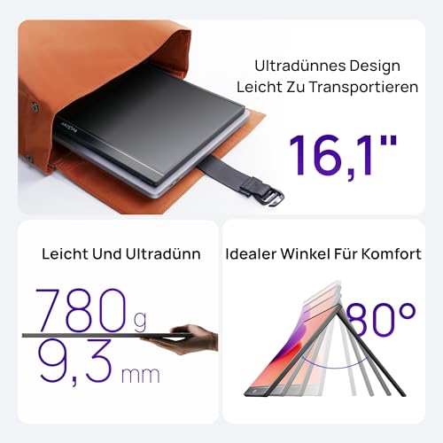ARZOPA 16.1" Portable Monitor, 1920×1080 FHD IPS Tragbarer Monitor für Laptop mit Einzelstange, Unterstützt HDMI/Typ-C/USB-C, Augenschutz-Gaming-Bildschirm für Laptop/PC/Mac/PS3/4/5/Xbox 4