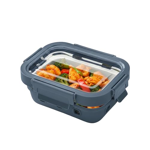 Image of Griplok Glass Lunch Box 1050ml with Leakproof Lid, Borosilicate Food Storage Container with Silicone Sleeve, Gasket, Microwave /Dishwasher Safe, Anti-Slip Grip for Meal Prep (Glacier Blue)