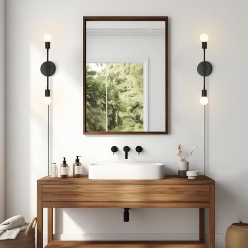Image of KCO Lighting Plug in Black Wall Sconce 2 Light Vanity Light Fixture Slim Wall Sconce Plug in Vintage Wall Lamps for Living Room Bedroom