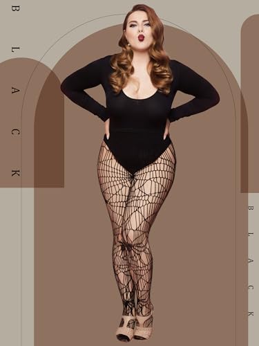 Image of Fourluoo 3 Pairs Fishnet Stockings for Women Black Ripped Spider Web Tights High Waist Stockings Hole Pantyhose